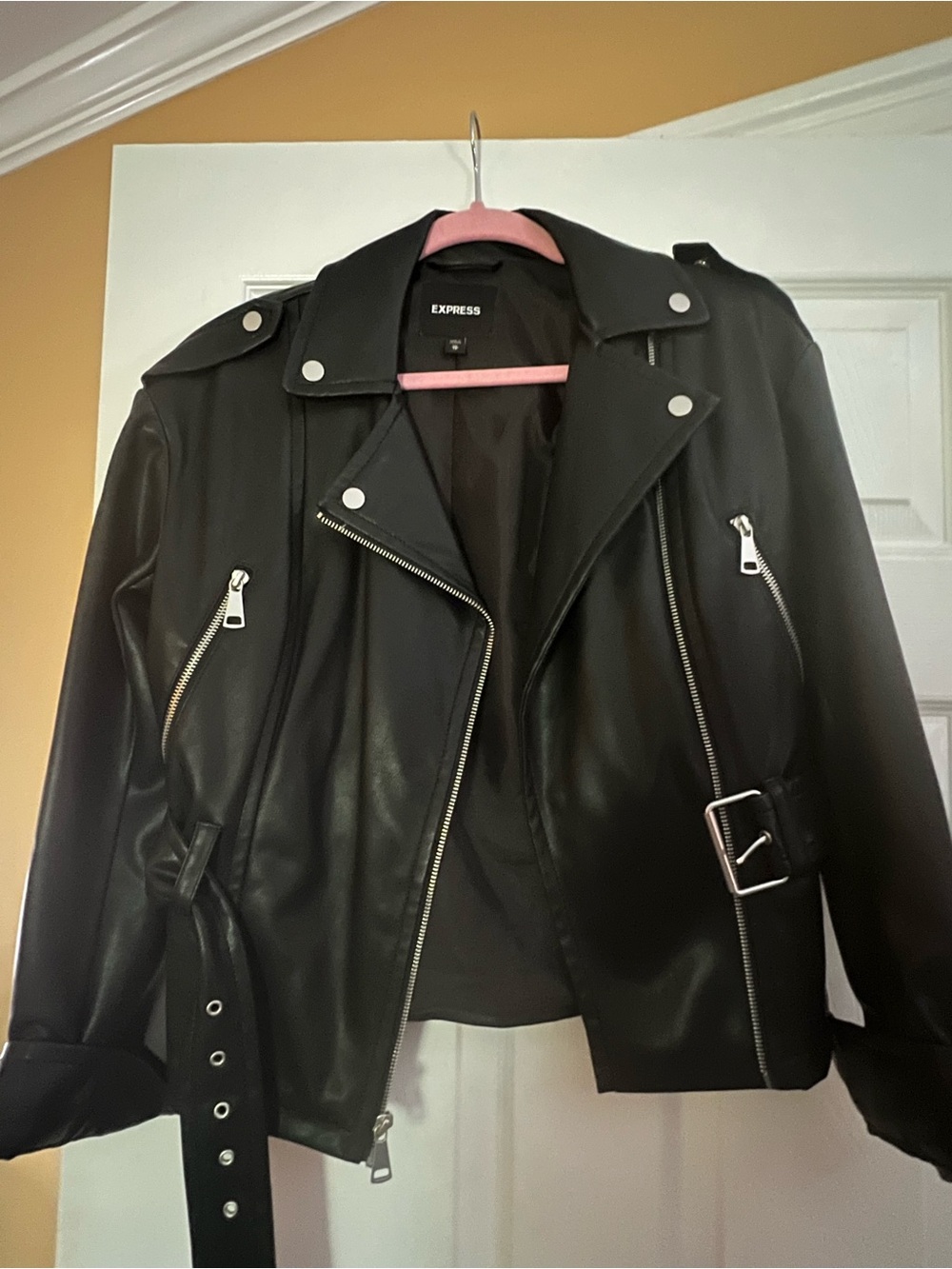 Express Black Faux Leather Moto Jacket with Silver Hardware